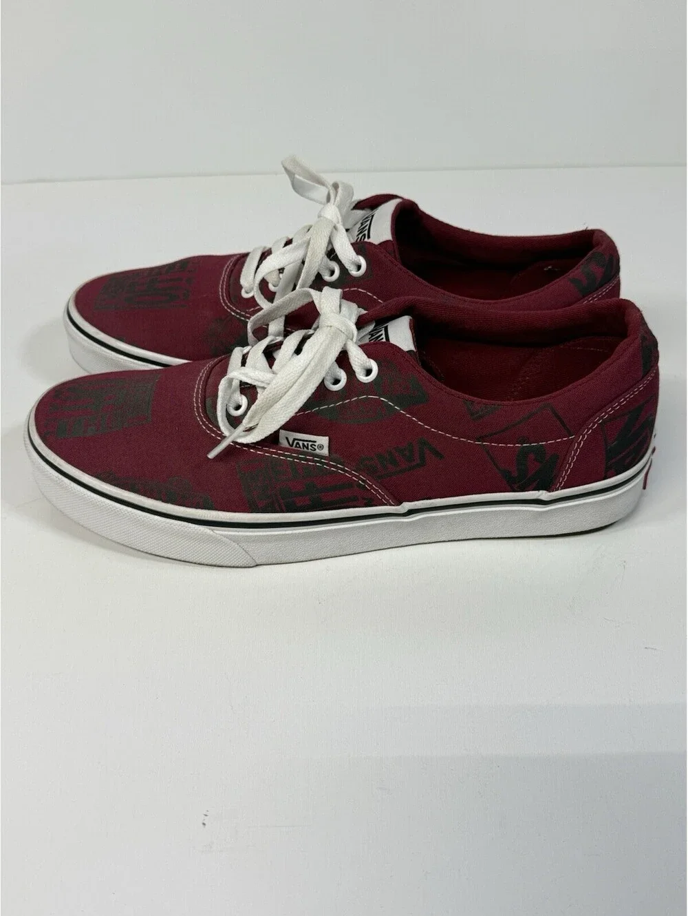 VANS Authentic Burgundy/Black/White Logo Canvas Lace-Up Low Top Sneakers Men